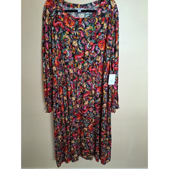 Croft‎ & Barrow Womans 4X Vibrant Black Tanala Pasely Print Midi/Maxi Dress - Picture 1 of 11